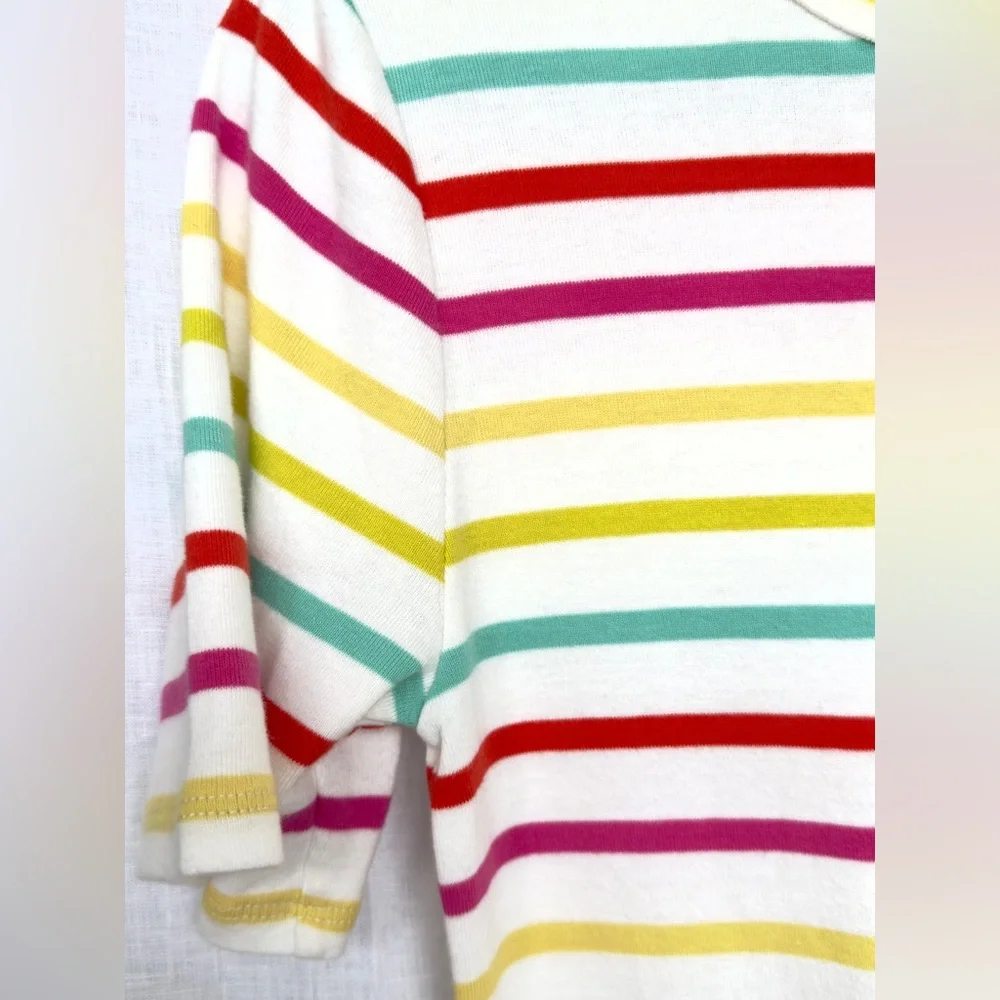 J Crew Perfect Fit Knit Good Vibrant Striped T-shirt Women’s Medium 100% Cotton - Picture 3 of 5